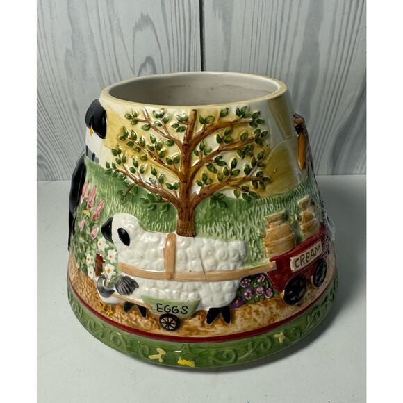 HTF Yankee Candle Large Candle Jar Shade Topper Farm Barnyard w/Plate (READ) - Picture 4 of 12